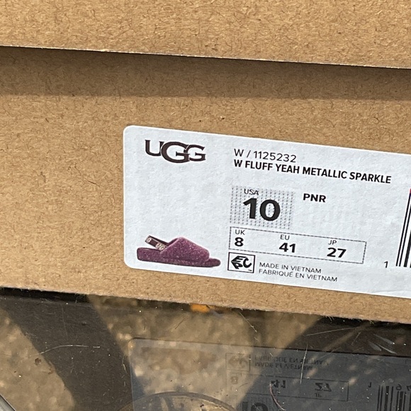 UGG Fluff Yeah Metallic Sparkle Purple Fluffy Slippers - Picture 2 of 7